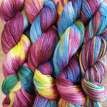 hand dyed alpaca yarn from Snowshoe Farm