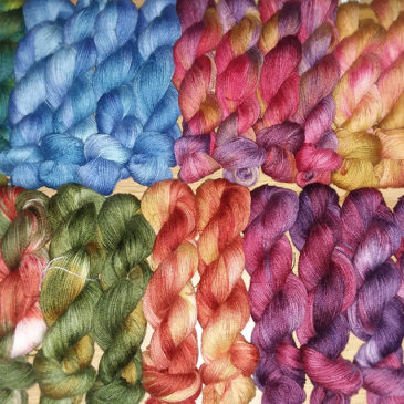 Hand dyed alpaca yarn from Snowshoe Farm